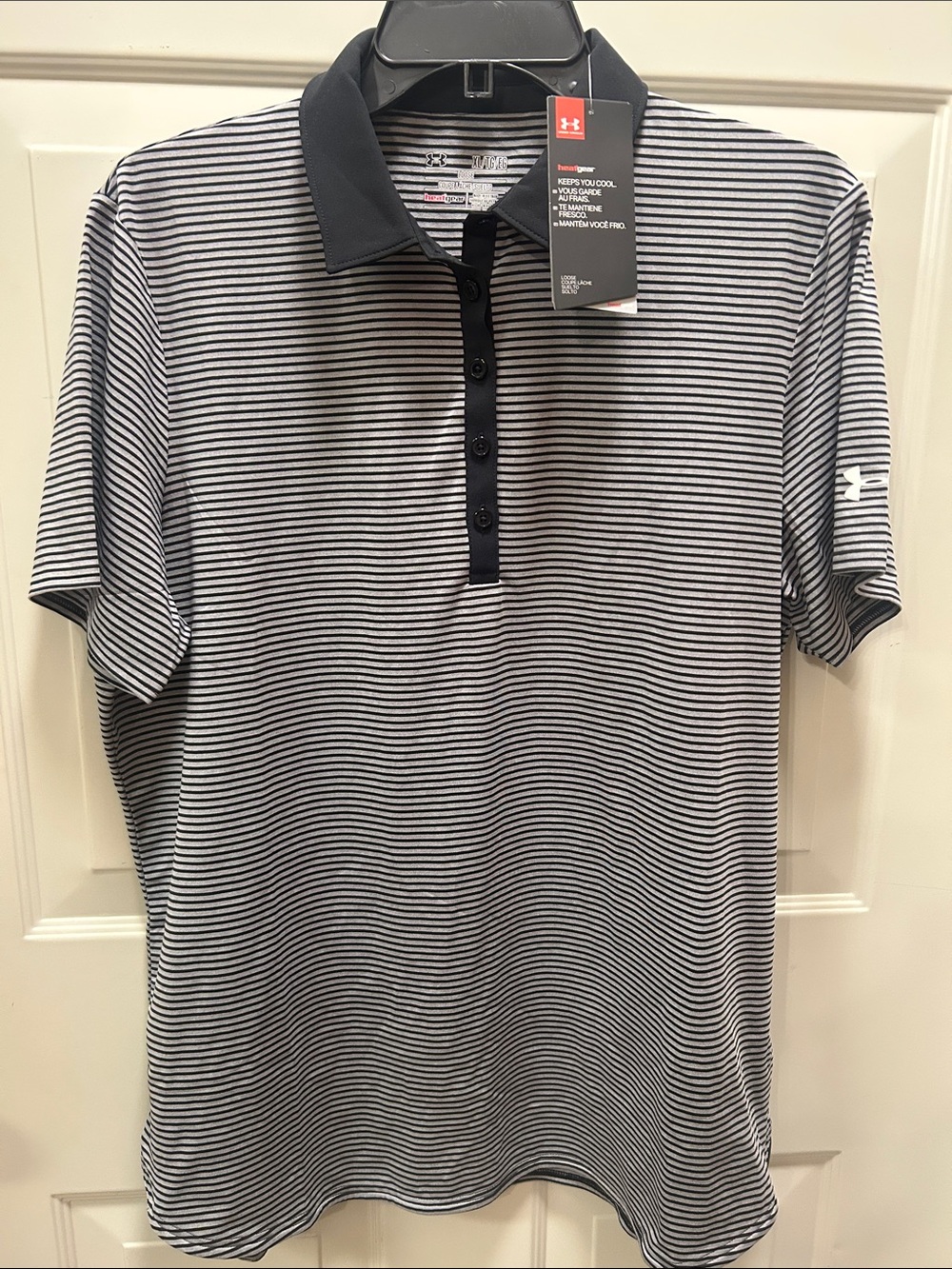 Under Armour Women's Black and White Striped Polo